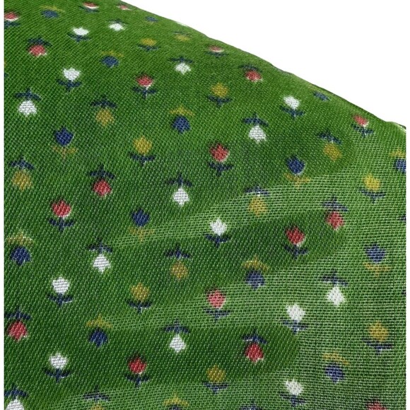 Vintage Kelly Green Fabric with Pink & Blue Tulips Calico Fabric Spring Easter - Picture 6 of 6